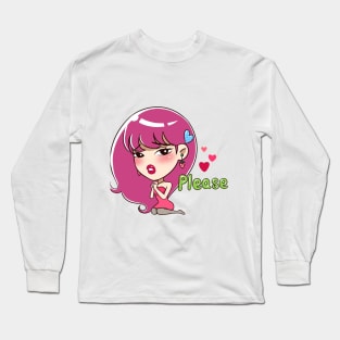 PURPLE HAIR GIRL EMOTION CARTOON Long Sleeve T-Shirt